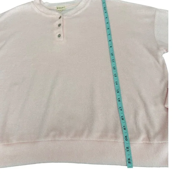 DONNI. Womens Terry Henley Pullover Sweatshirt Top Size XL Pink 3 Button Cropped - Picture 9 of 11